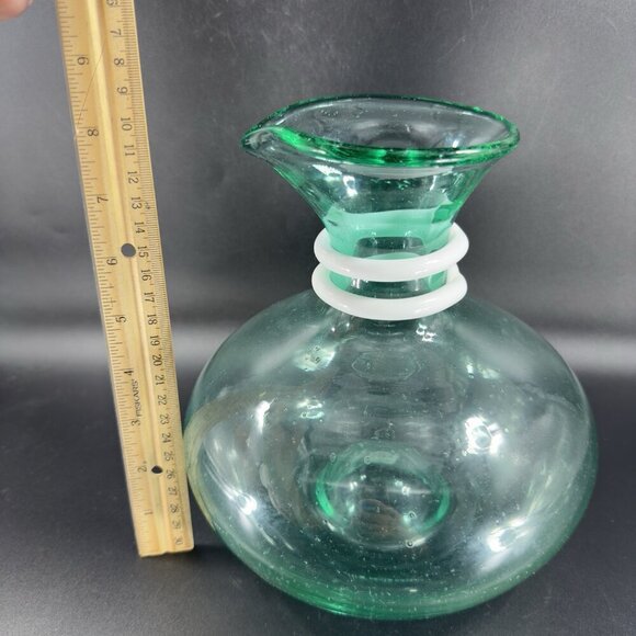 Paola Navone Riviera Crate And Barrel Glass Vase Carafe Decanter Green Signed - Picture 3 of 14
